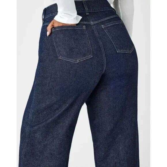 Spanx Wide Leg Pull On Jeans Size Large Tall Raw Indigo 20547T - Picture 4 of 12